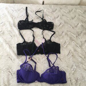 Elegant Lace Women's Bra Set - Black and Purple